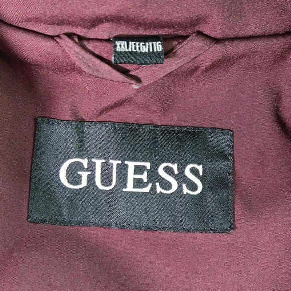 Guess Faux Fur Hood Softshell Parka Jacket Pockets Burgundy Wine XXL Gorpcore - Picture 6 of 15